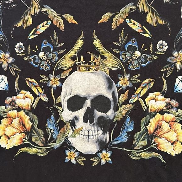 Zara Man Tshirt Skull Floral Black Size S Halloween - Picture 5 of 6